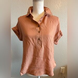 New Mine Short-Sleeve Button-Front Shirt in Terracotta ladies